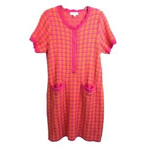 Free Assembly Sweater Dress Women's M Pink Orange‎ Short Sleeve Woven V-Neck